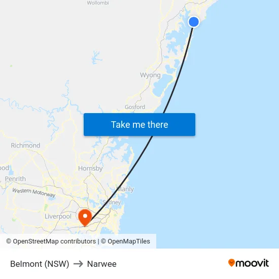 Belmont (NSW) to Narwee map