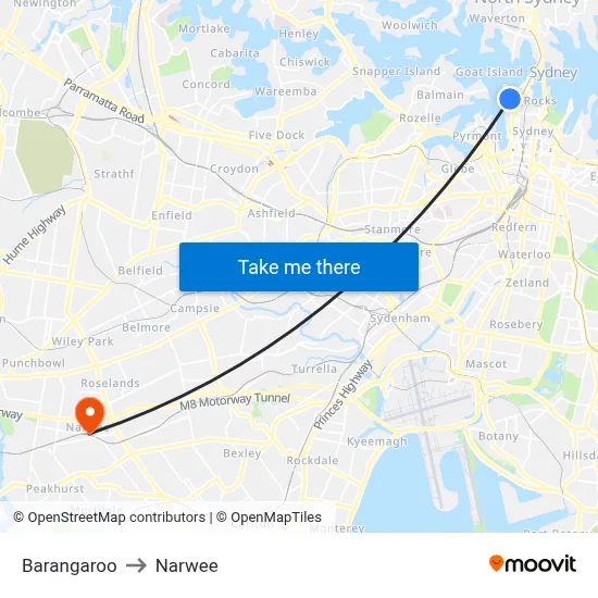 Barangaroo to Narwee map