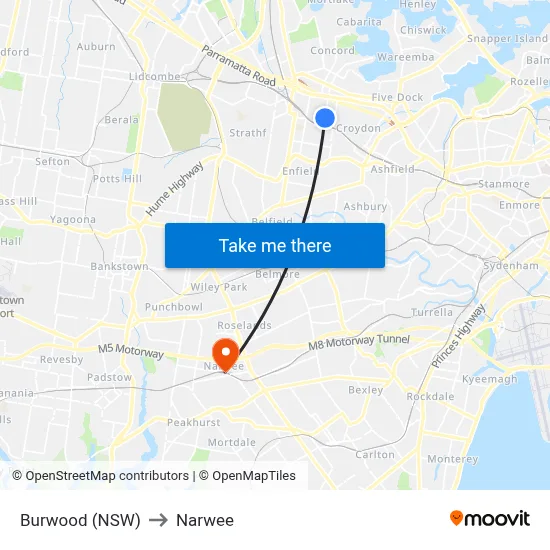 Burwood (NSW) to Narwee map