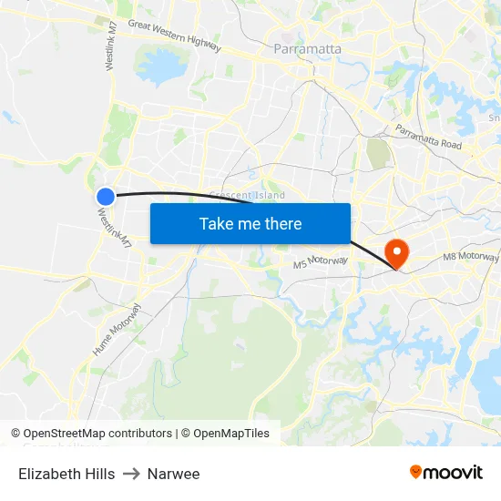 Elizabeth Hills to Narwee map