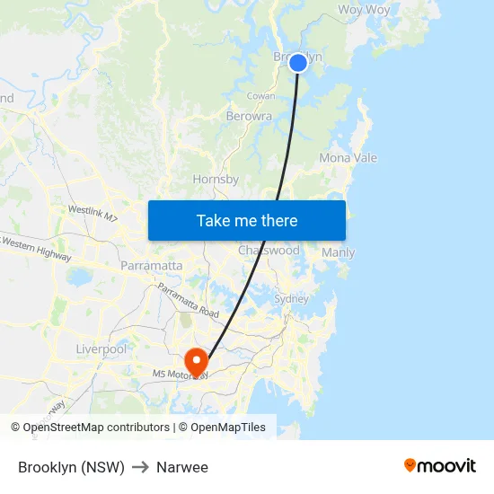 Brooklyn (NSW) to Narwee map