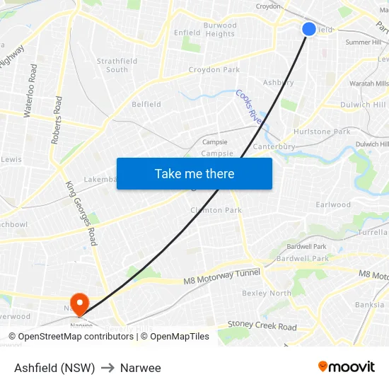 Ashfield (NSW) to Narwee map