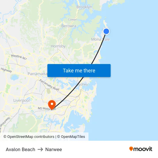 Avalon Beach to Narwee map