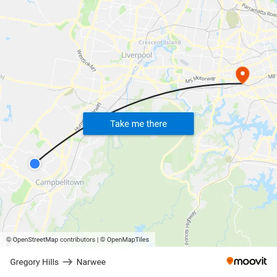 Gregory Hills to Narwee map