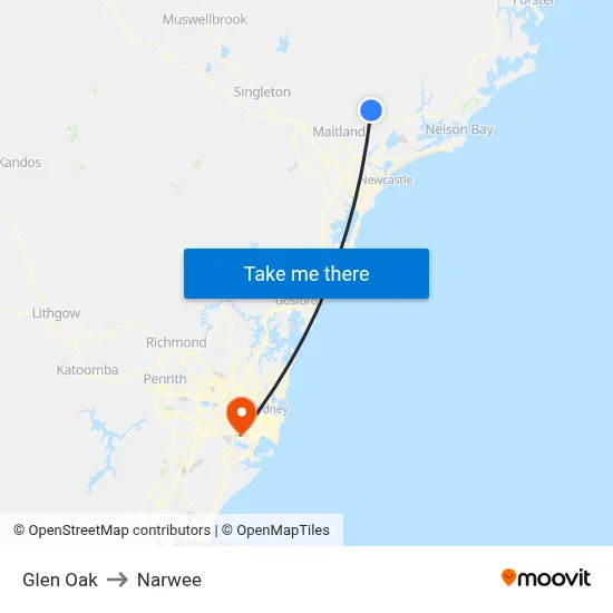 Glen Oak to Narwee map