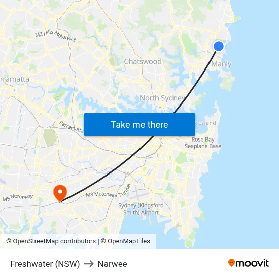 Freshwater (NSW) to Narwee map