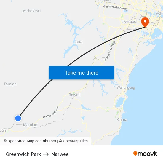 Greenwich Park to Narwee map