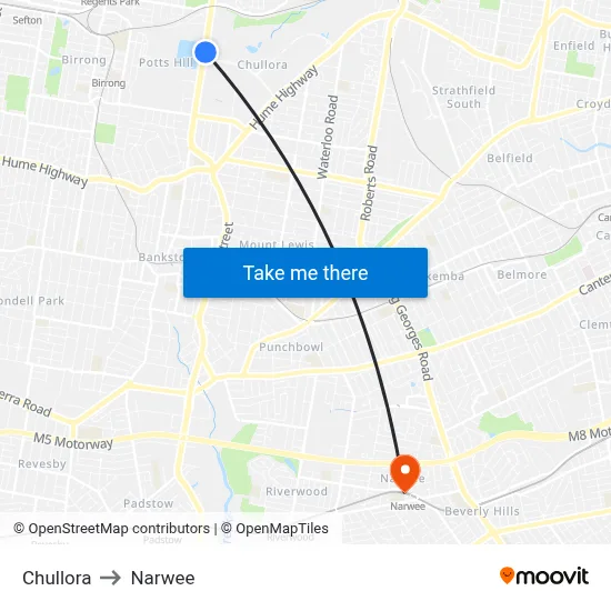 Chullora to Narwee map