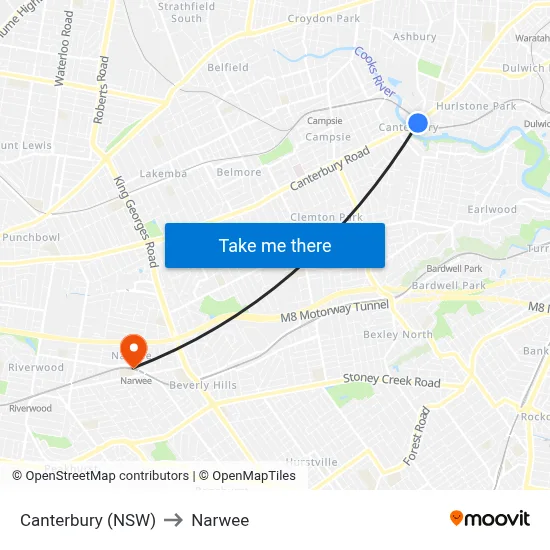 Canterbury (NSW) to Narwee map