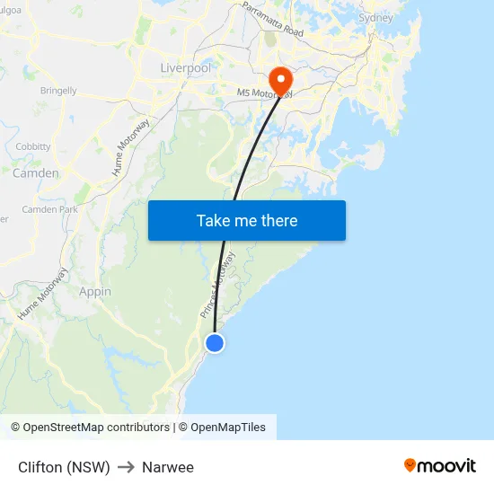 Clifton (NSW) to Narwee map
