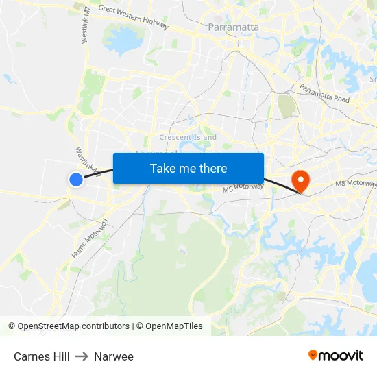 Carnes Hill to Narwee map