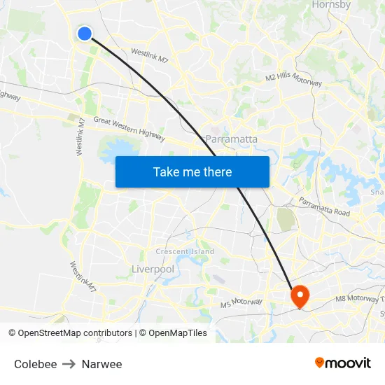 Colebee to Narwee map