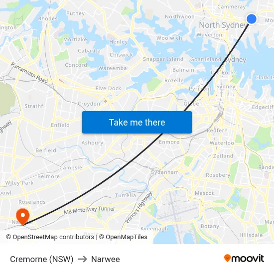 Cremorne (NSW) to Narwee map