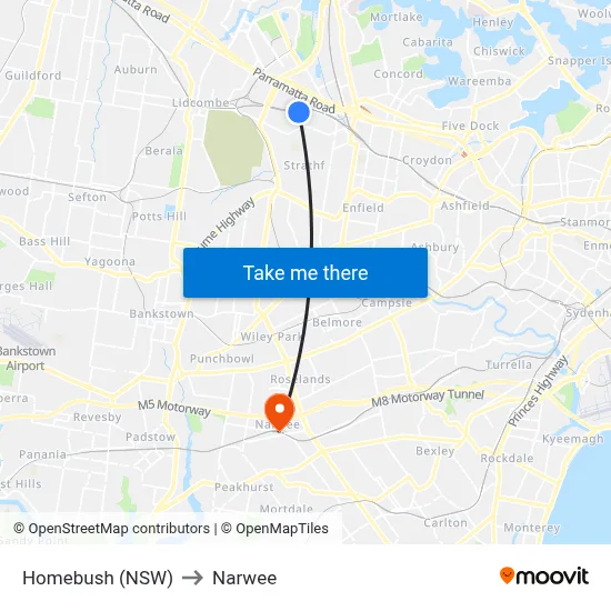 Homebush (NSW) to Narwee map