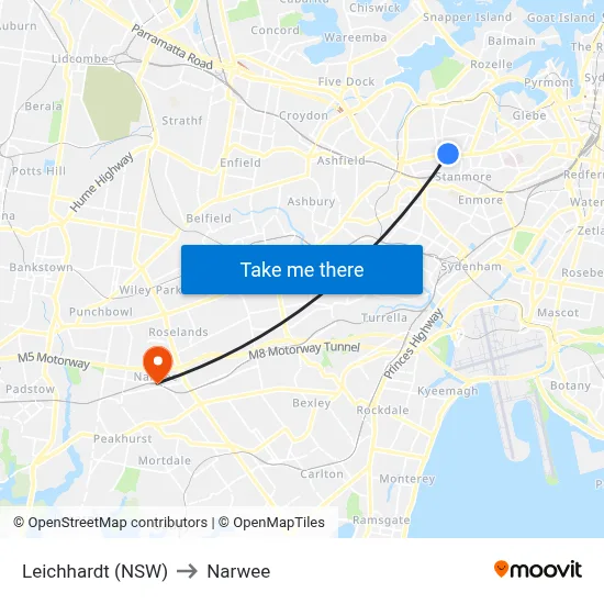 Leichhardt (NSW) to Narwee map
