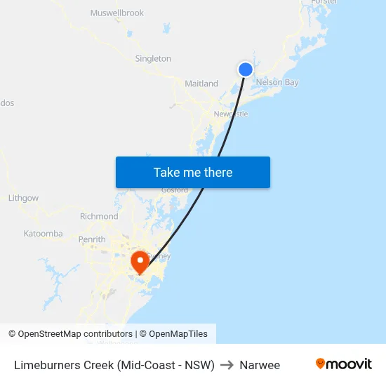 Limeburners Creek (Mid-Coast - NSW) to Narwee map