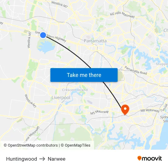 Huntingwood to Narwee map