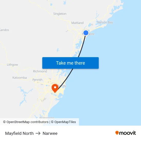 Mayfield North to Narwee map