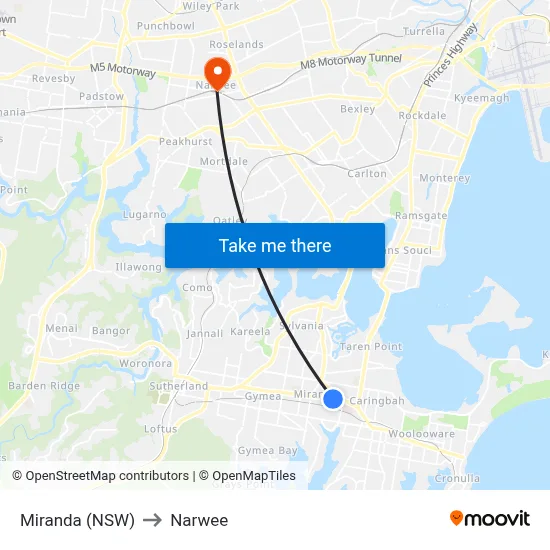 Miranda (NSW) to Narwee map
