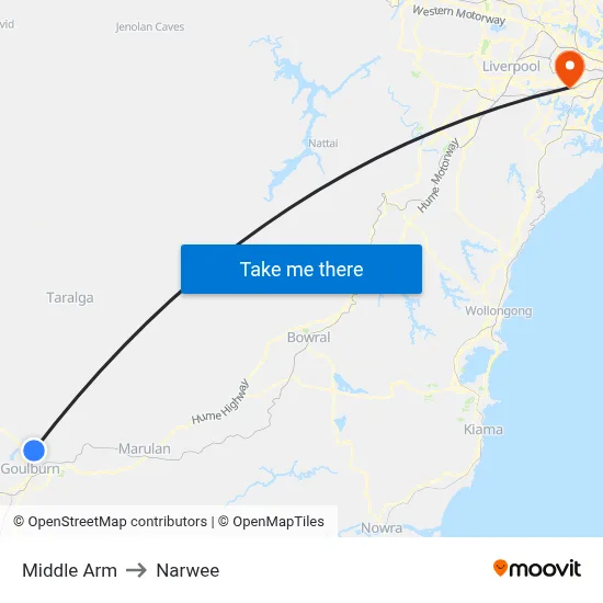 Middle Arm to Narwee map