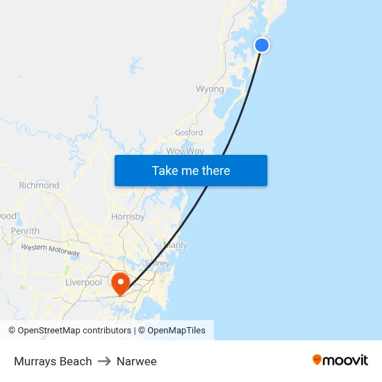 Murrays Beach to Narwee map