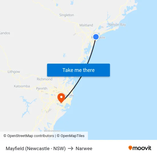 Mayfield (Newcastle - NSW) to Narwee map