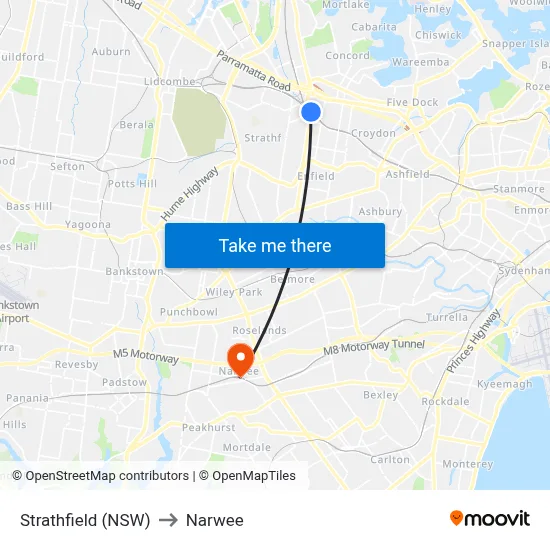 Strathfield (NSW) to Narwee map