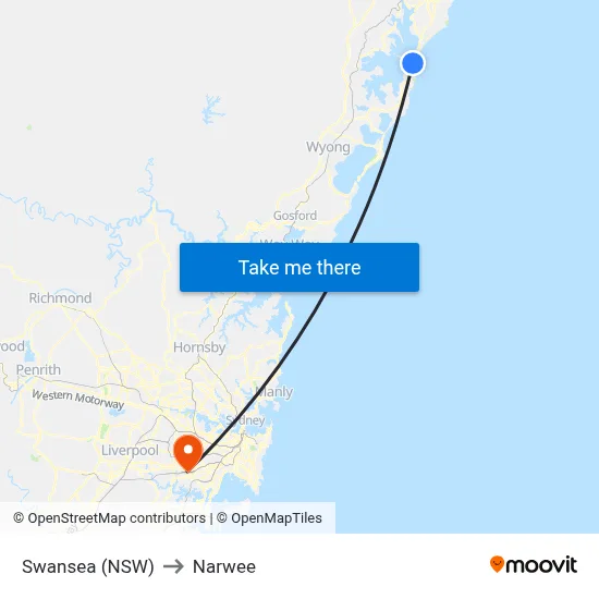 Swansea (NSW) to Narwee map