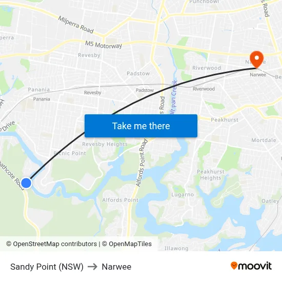 Sandy Point (NSW) to Narwee map