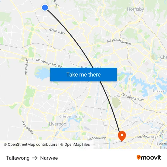 Tallawong to Narwee map