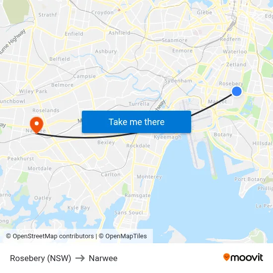Rosebery (NSW) to Narwee map