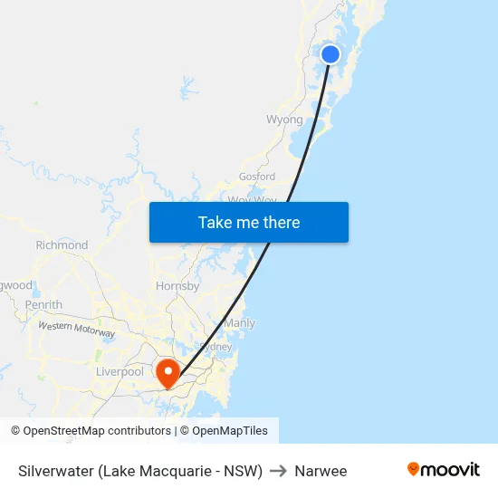 Silverwater (Lake Macquarie - NSW) to Narwee map