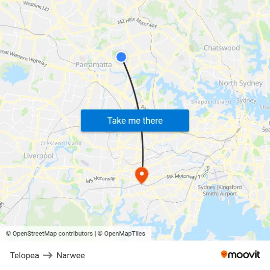 Telopea to Narwee map