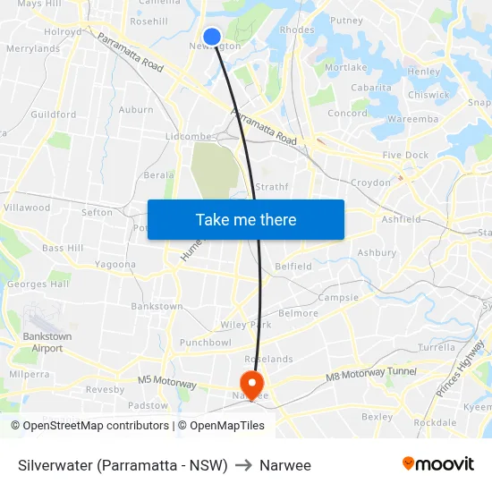 Silverwater (Parramatta - NSW) to Narwee map