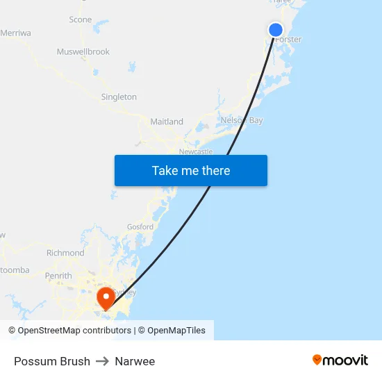 Possum Brush to Narwee map