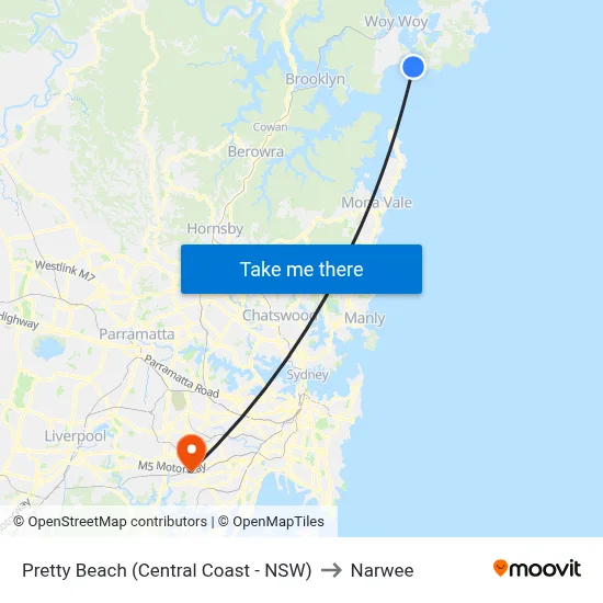 Pretty Beach (Central Coast - NSW) to Narwee map