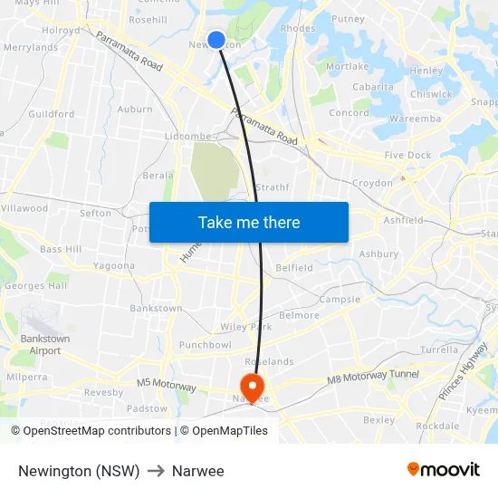 Newington (NSW) to Narwee map
