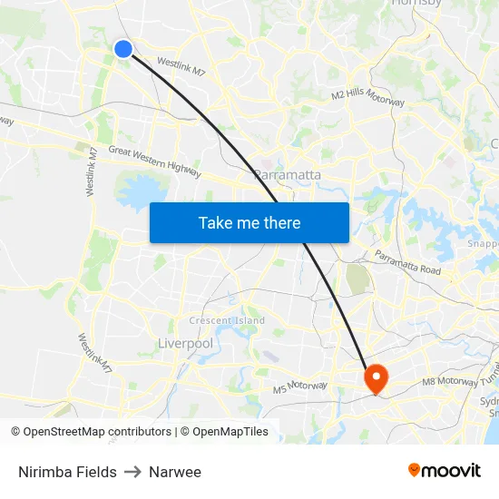 Nirimba Fields to Narwee map