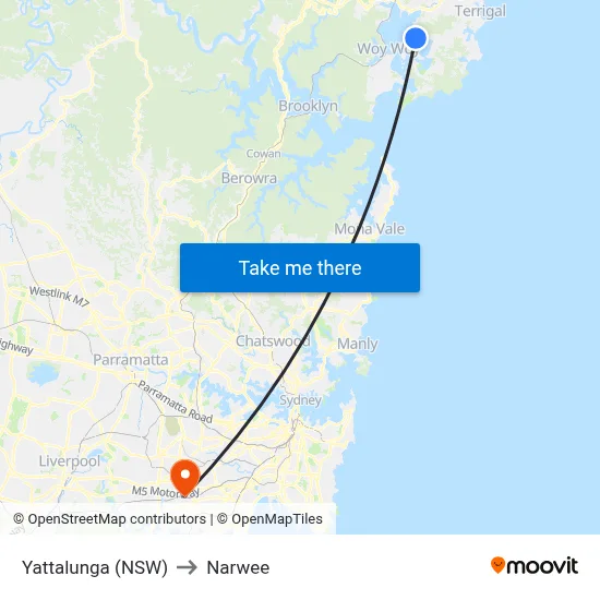 Yattalunga (NSW) to Narwee map
