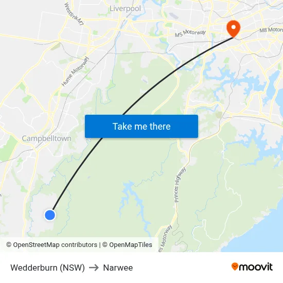 Wedderburn (NSW) to Narwee map