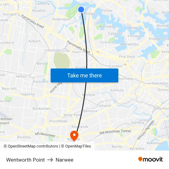 Wentworth Point to Narwee map