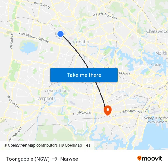 Toongabbie (NSW) to Narwee map