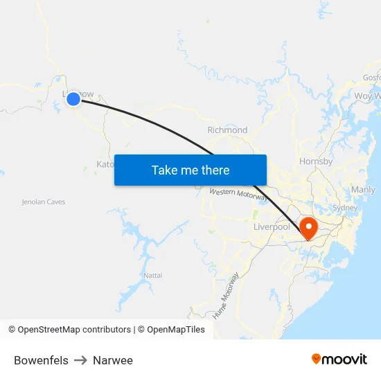 Bowenfels to Narwee map