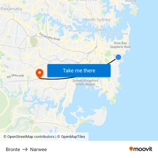 Bronte to Narwee map