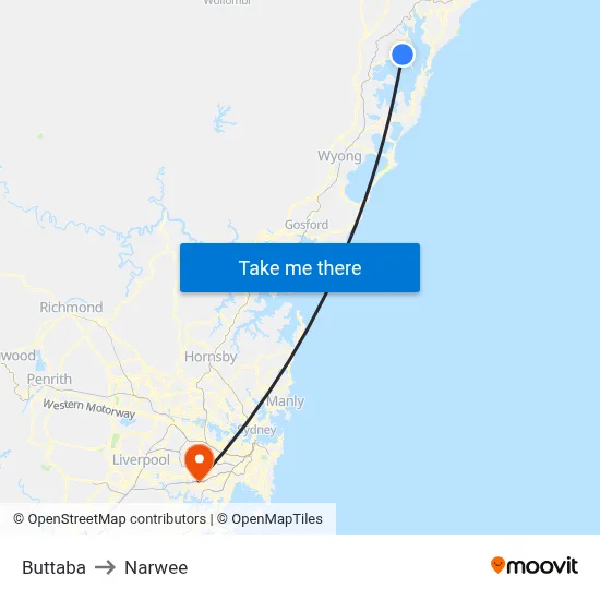 Buttaba to Narwee map