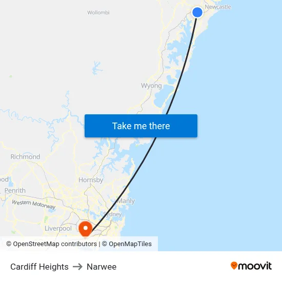 Cardiff Heights to Narwee map