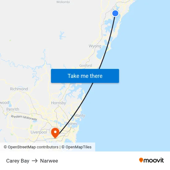 Carey Bay to Narwee map