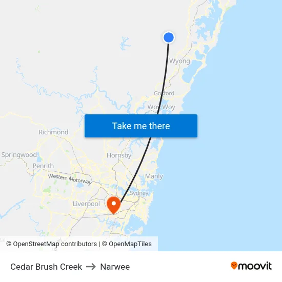Cedar Brush Creek to Narwee map