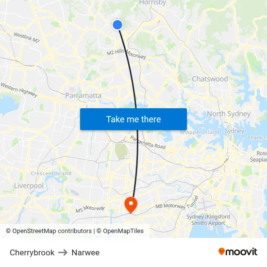 Cherrybrook to Narwee map