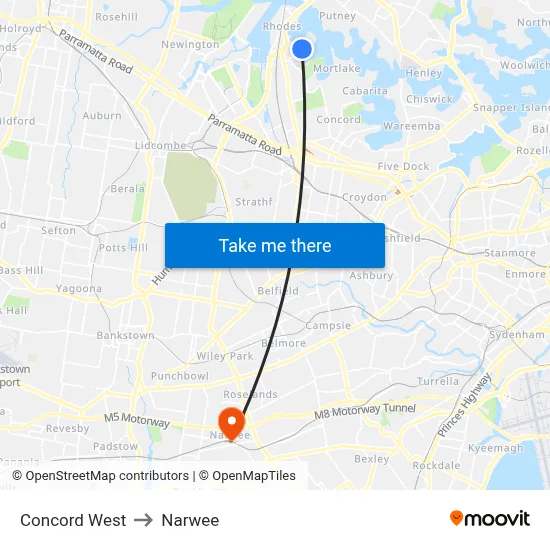 Concord West to Narwee map